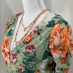 Kensie Floral Ruched Mesh Lace Mini Dress